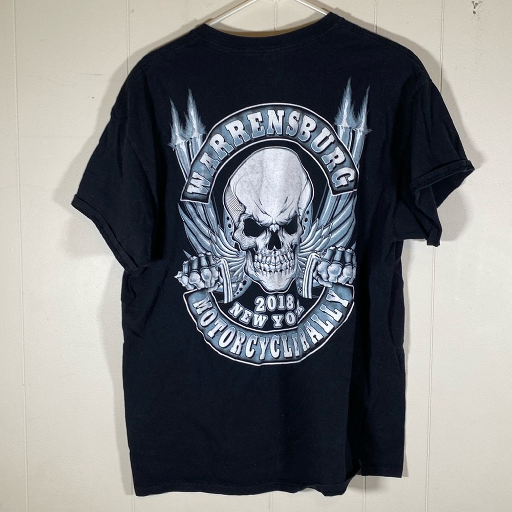 Warrensburg New York motorcycle biker skull t shirt size XL double sided